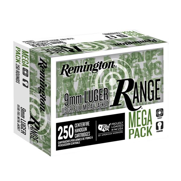 REMINGTON RANGE 9MM 115 GR FMJ 1145 FPS 250 RD/BOX