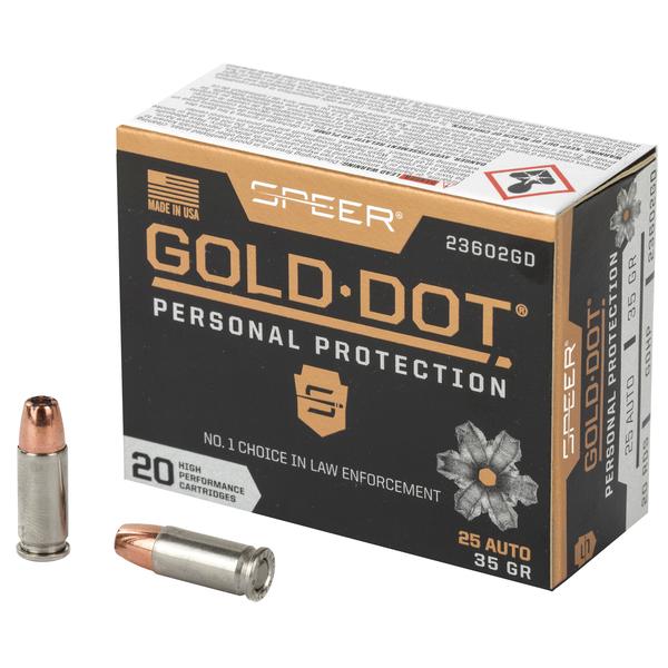 SPEER GOLD DOT .25 ACP 35 GR GDHP 900 FPS 20 RD/BOX