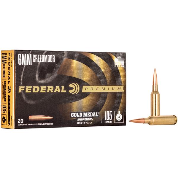 FEDERAL PREMIUM GOLD MEDAL BERGER 6MM CM 105 GR Berger Hybrid Open Tip Match 3025 FPS 20 RD/BOX