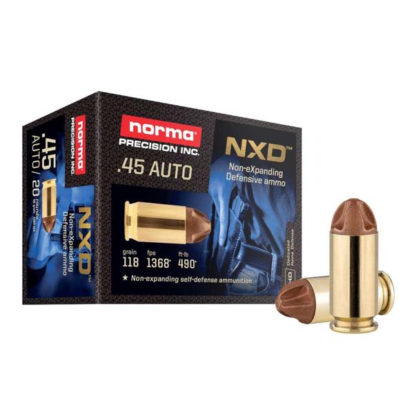 NORMA NXD .45 ACP 118 GR NON-EXPANDING DEFENSIVE 1368 FPS 20 RD/BOX