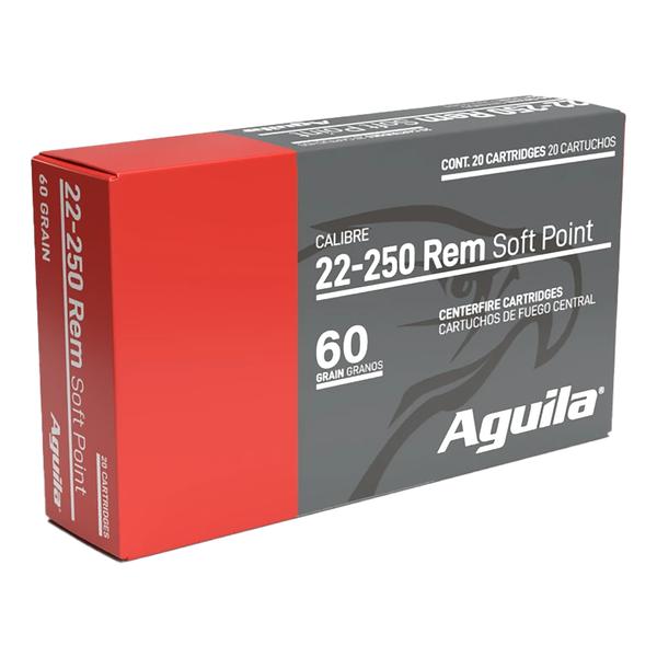 AGUILA 22-250 REM 60 GR INTERLOCK BTSP 3240 FPS 20 RD/BOX