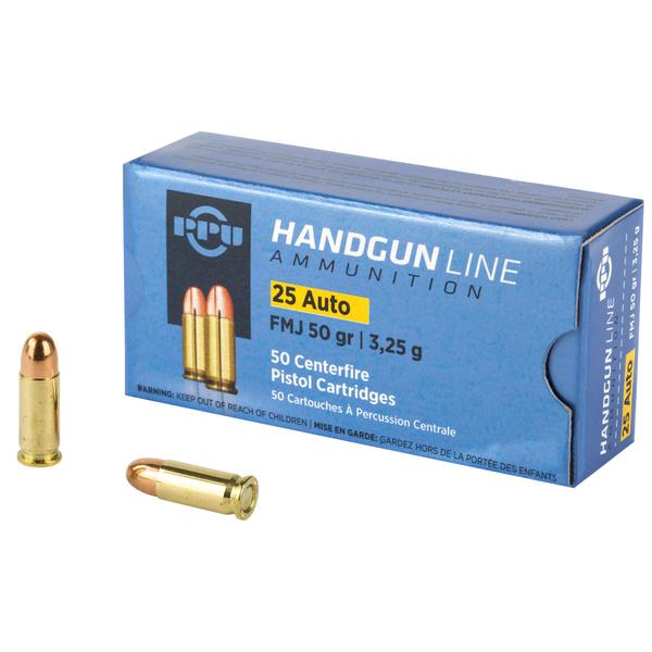 PPU HANDGUN .25 ACP 50 GR FMJ 770 FPS 50 RD/BOX