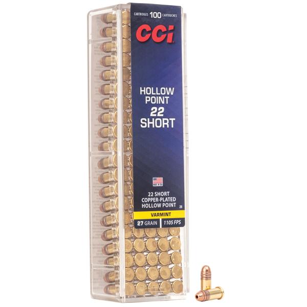 CCI High Velocity 22 Short 27 Grain Gilded Lead Hollow 1105fps Point 100 Round Box 
