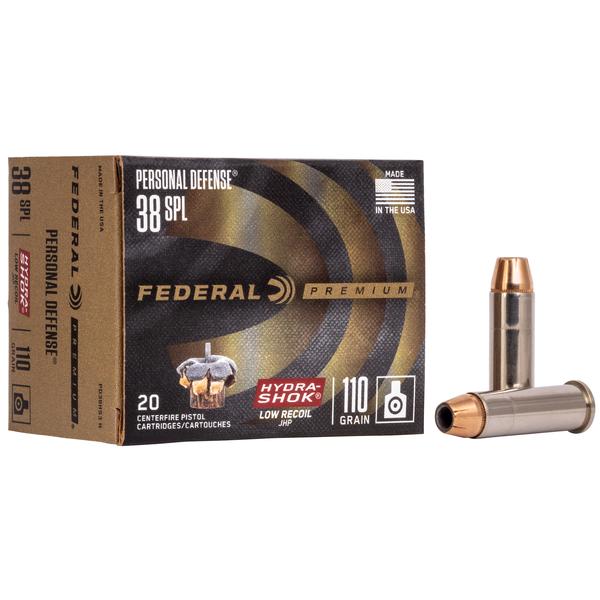 Federal Premium Personal Defense (LR) 38 Special 110 Grain Hydra-Shok Jacketed Hollow Point Low Recoil 980 FPS 20 Rd/box