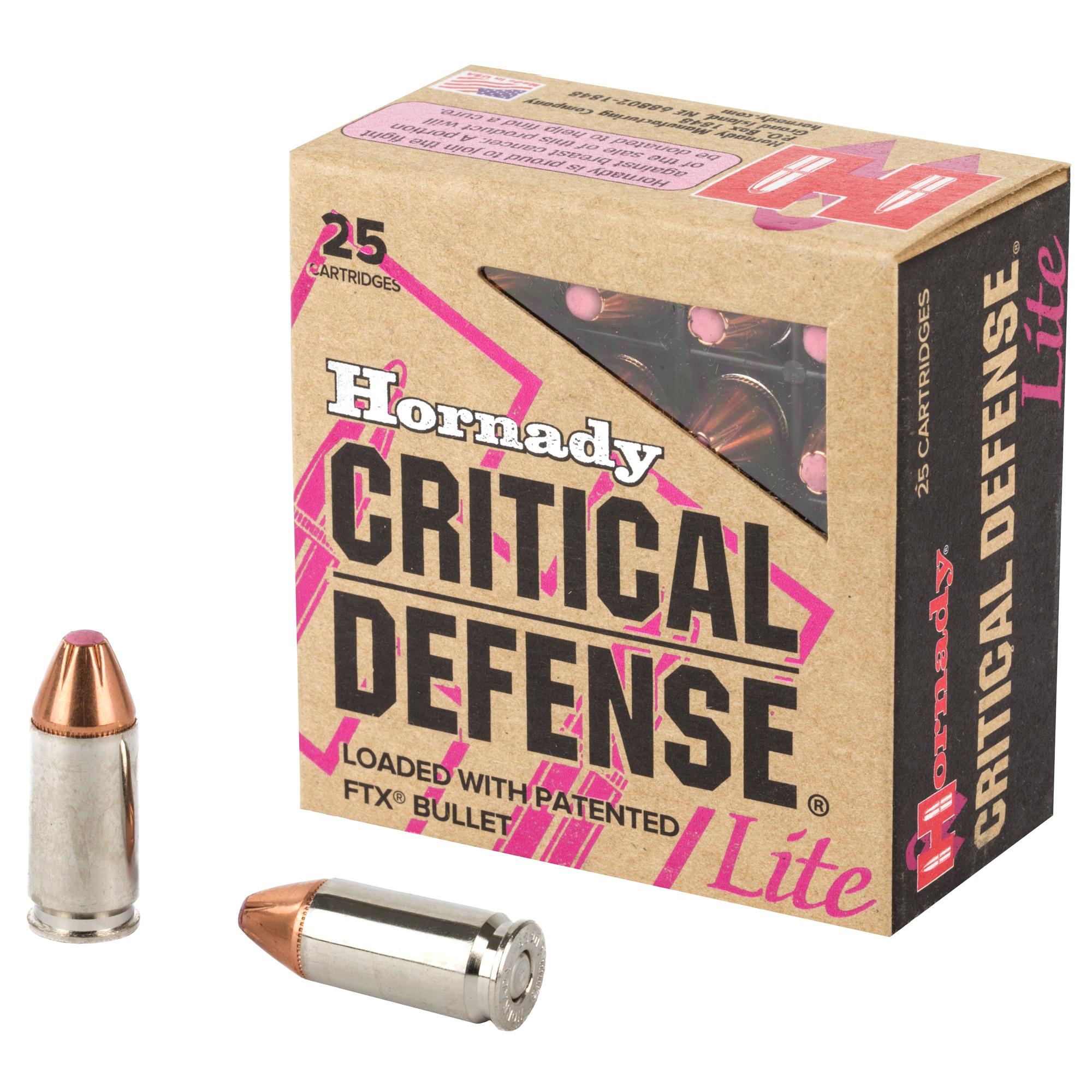 Hornady Critical Defense Lite 100GR 9MM Ammunition - 25 rounds