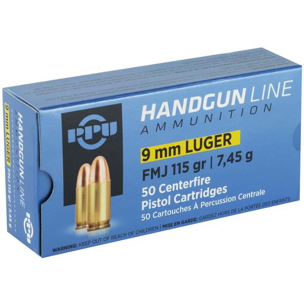 PPU 9 MM Luger 115 GR FMJ 1145 FPS 50 RD/BOX